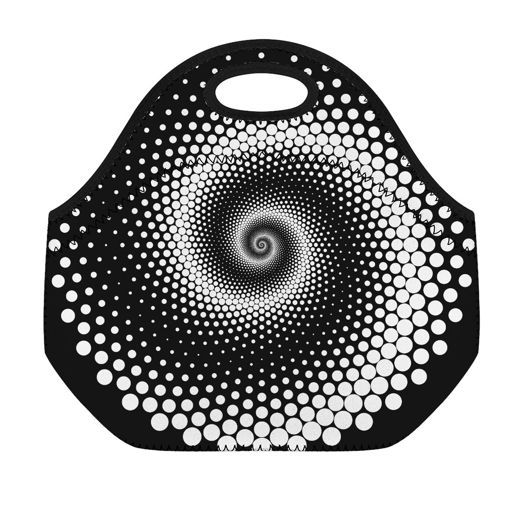 Black And White Spiral Dot Print Neoprene Lunch Bag