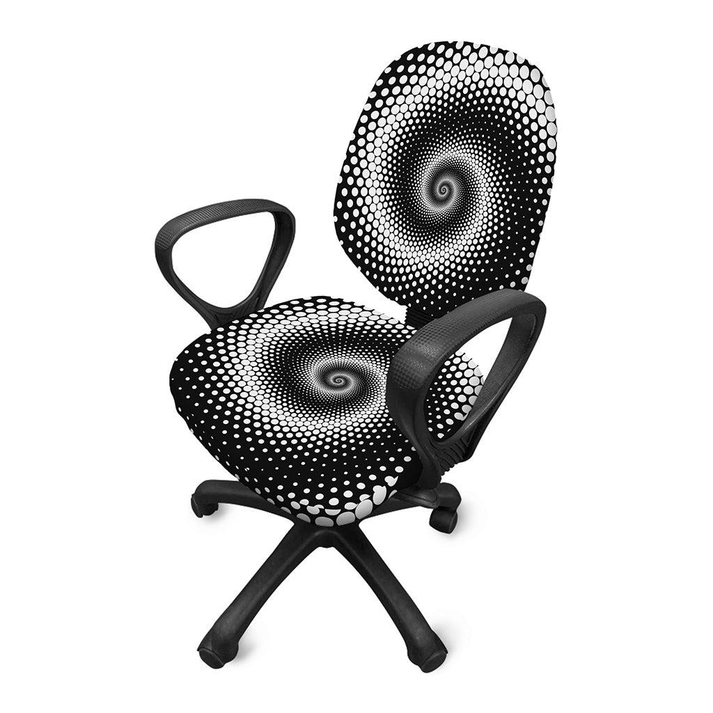 Black And White Spiral Dot Print Office Chair Cover