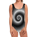 Black And White Spiral Dot Print One Piece Swimsuit