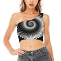 Black And White Spiral Dot Print One Shoulder Crop Top