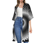 Black And White Spiral Dot Print Open Front Beach Cover Up