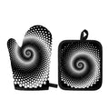 Black And White Spiral Dot Print Oven Mitt And Pot Holder Set