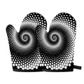 Black And White Spiral Dot Print Oven Mitts