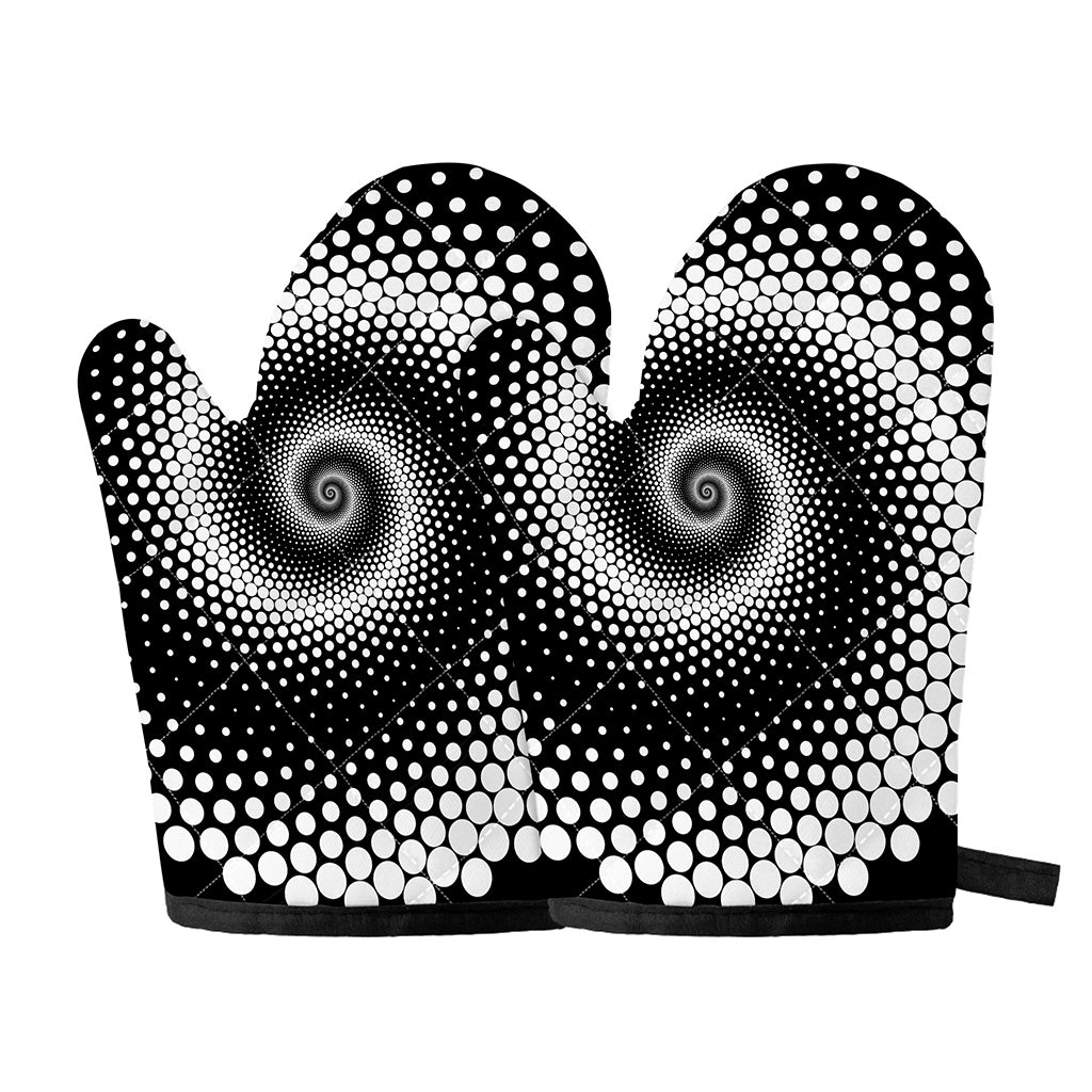 Black And White Spiral Dot Print Oven Mitts