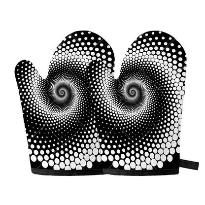 Black And White Spiral Dot Print Oven Mitts
