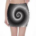 Black And White Spiral Dot Print Pencil Mini Skirt