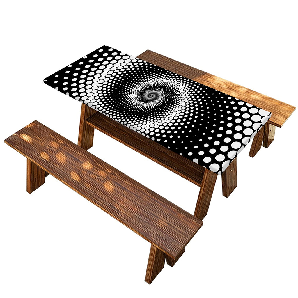 Black And White Spiral Dot Print Picnic Table Cover