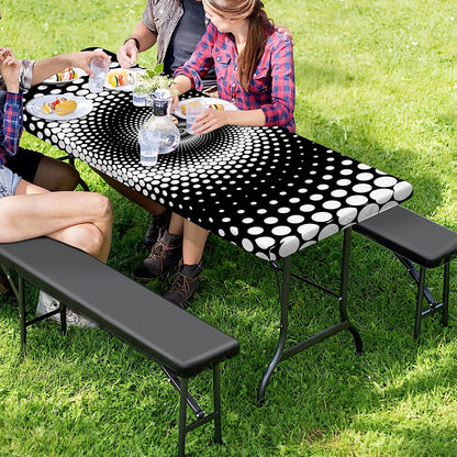Black And White Spiral Dot Print Picnic Table Cover