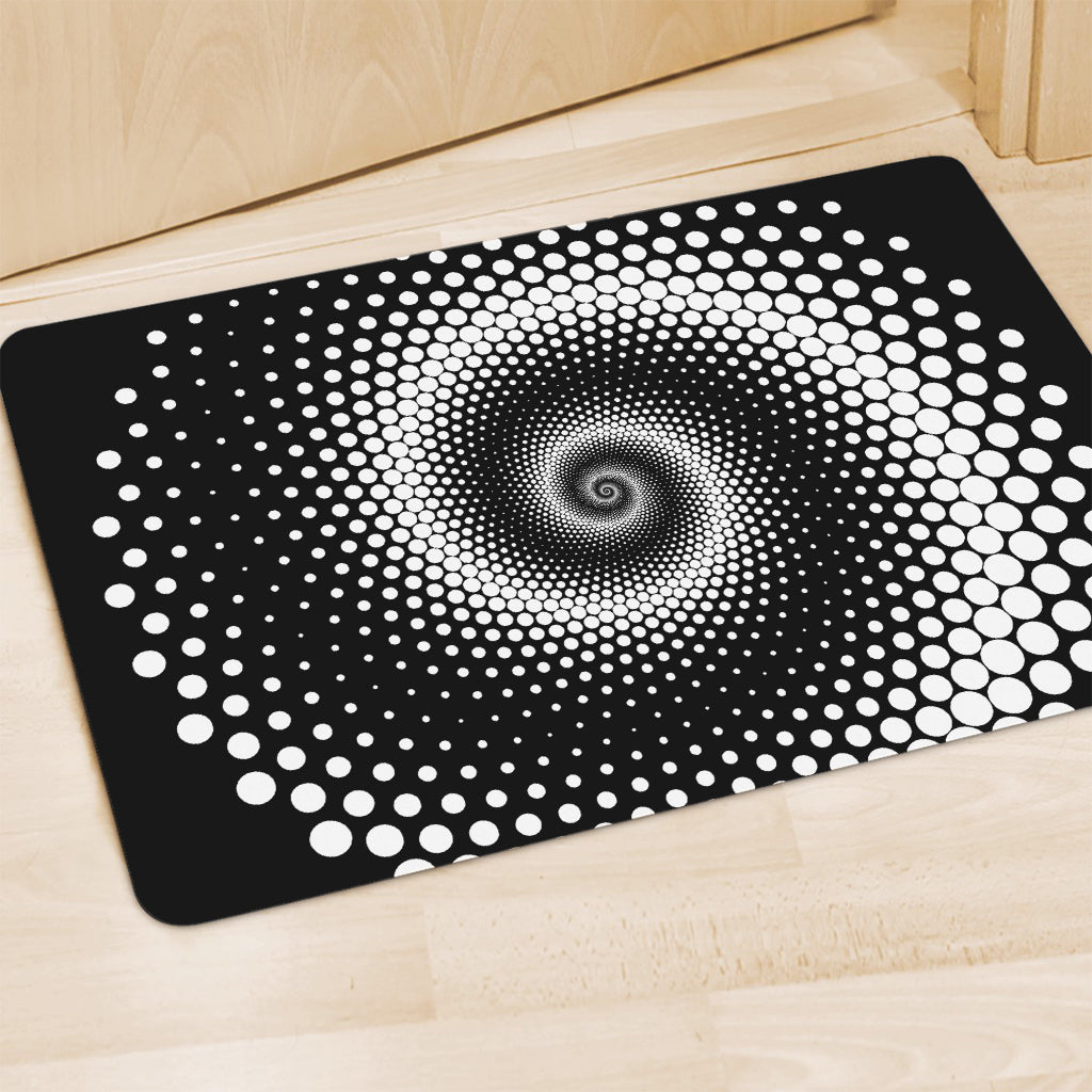 Black And White Spiral Dot Print Polyester Doormat