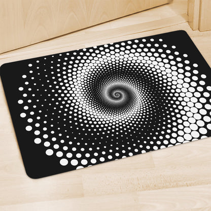 Black And White Spiral Dot Print Polyester Doormat
