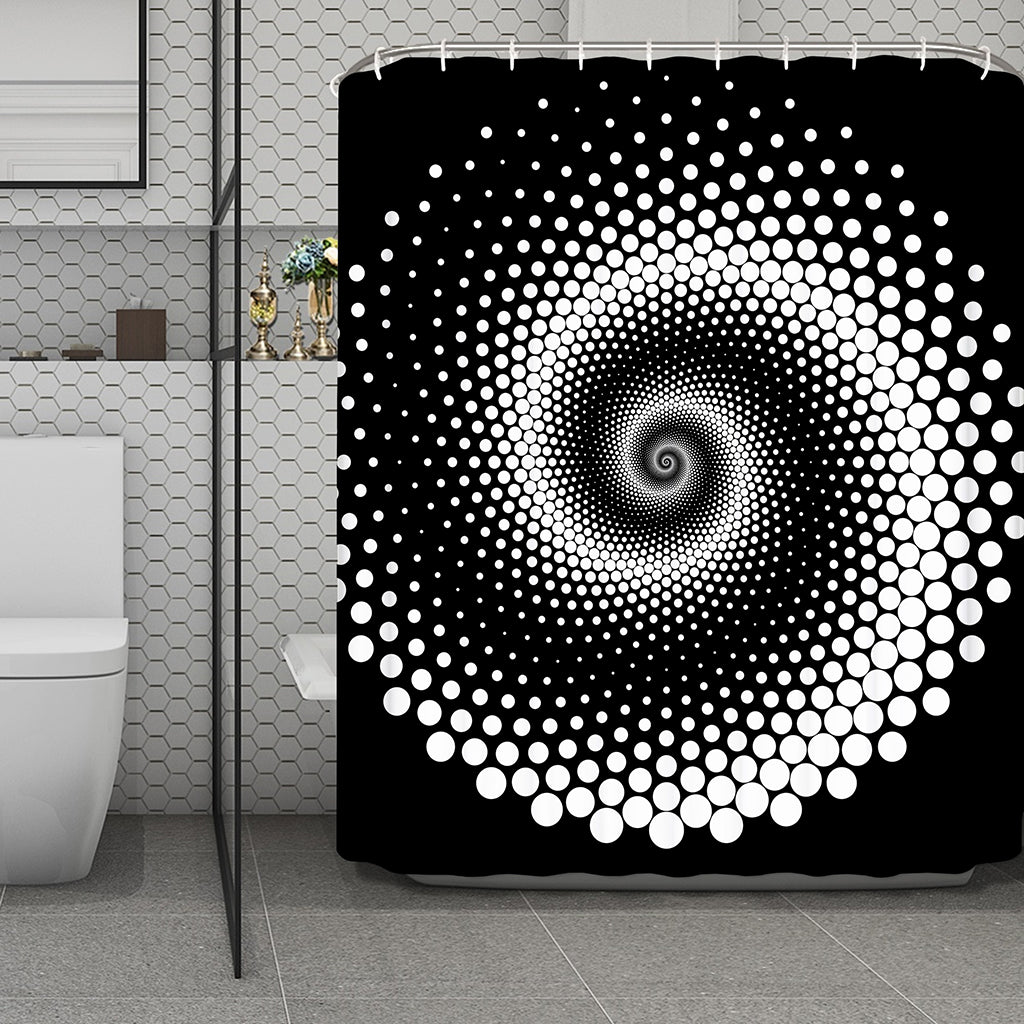 Black And White Spiral Dot Print Polyester Shower Curtain