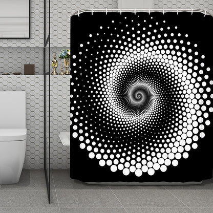 Black And White Spiral Dot Print Polyester Shower Curtain
