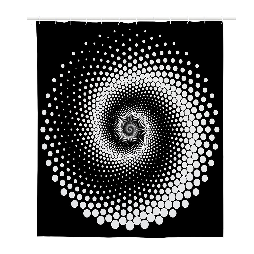 Black And White Spiral Dot Print Polyester Shower Curtain