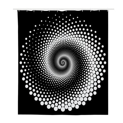 Black And White Spiral Dot Print Polyester Shower Curtain
