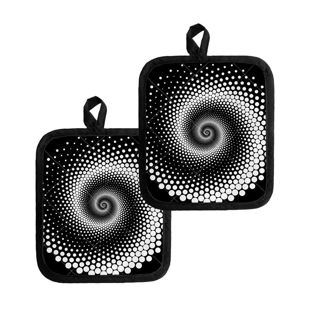 Black And White Spiral Dot Print Pot Holders