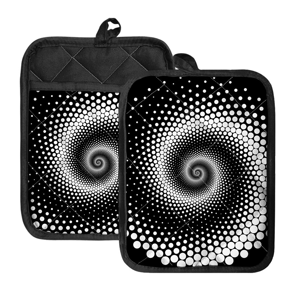 Black And White Spiral Dot Print Pot Holders With Pocket