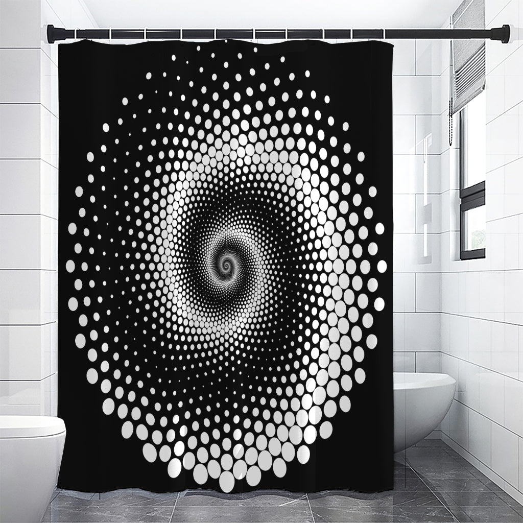 Black And White Spiral Dot Print Premium Shower Curtain