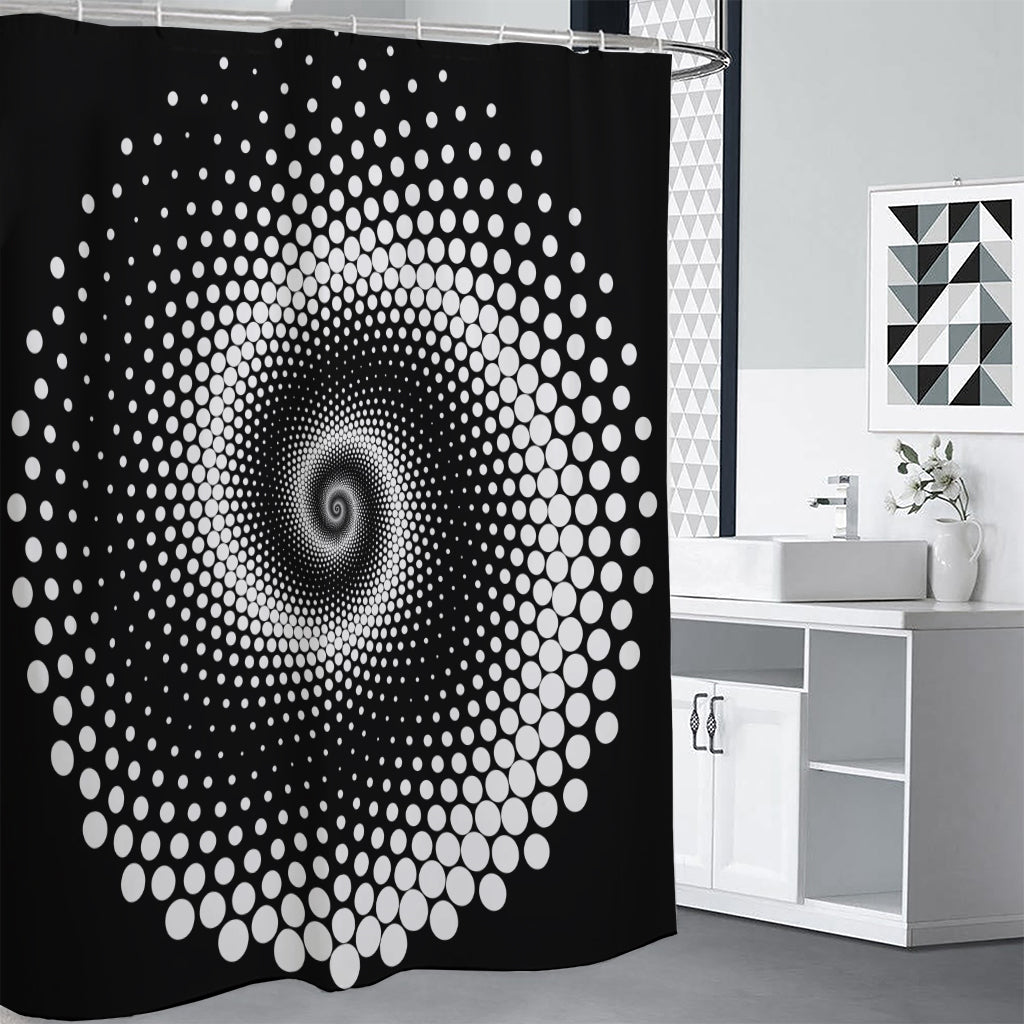 Black And White Spiral Dot Print Premium Shower Curtain