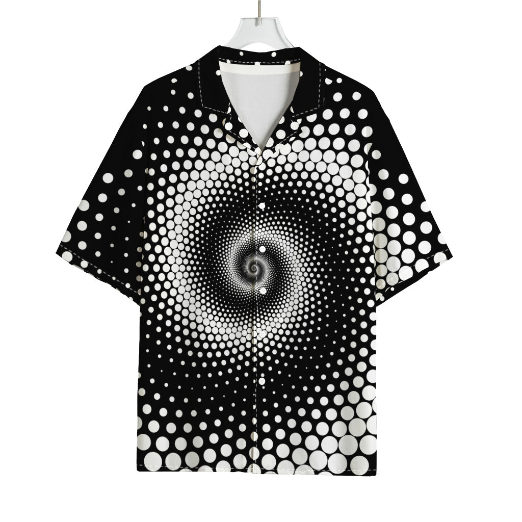 Black And White Spiral Dot Print Rayon Hawaiian Shirt