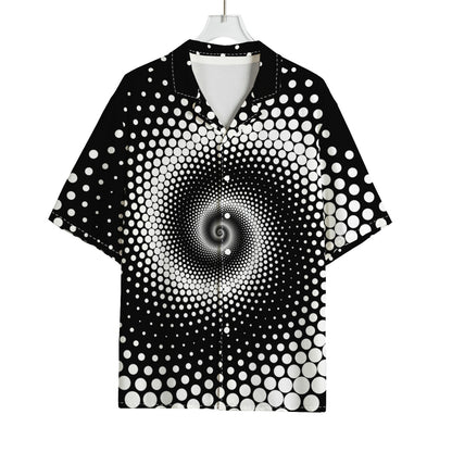 Black And White Spiral Dot Print Rayon Hawaiian Shirt