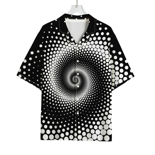 Black And White Spiral Dot Print Rayon Hawaiian Shirt