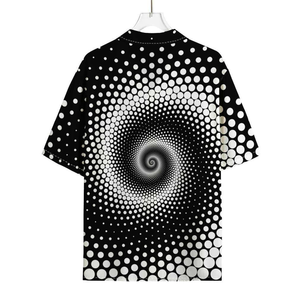 Black And White Spiral Dot Print Rayon Hawaiian Shirt