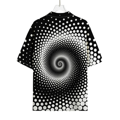 Black And White Spiral Dot Print Rayon Hawaiian Shirt