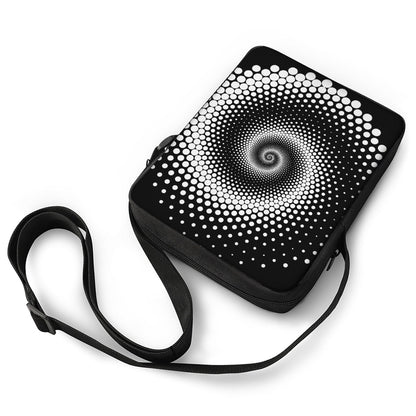 Black And White Spiral Dot Print Rectangular Crossbody Bag