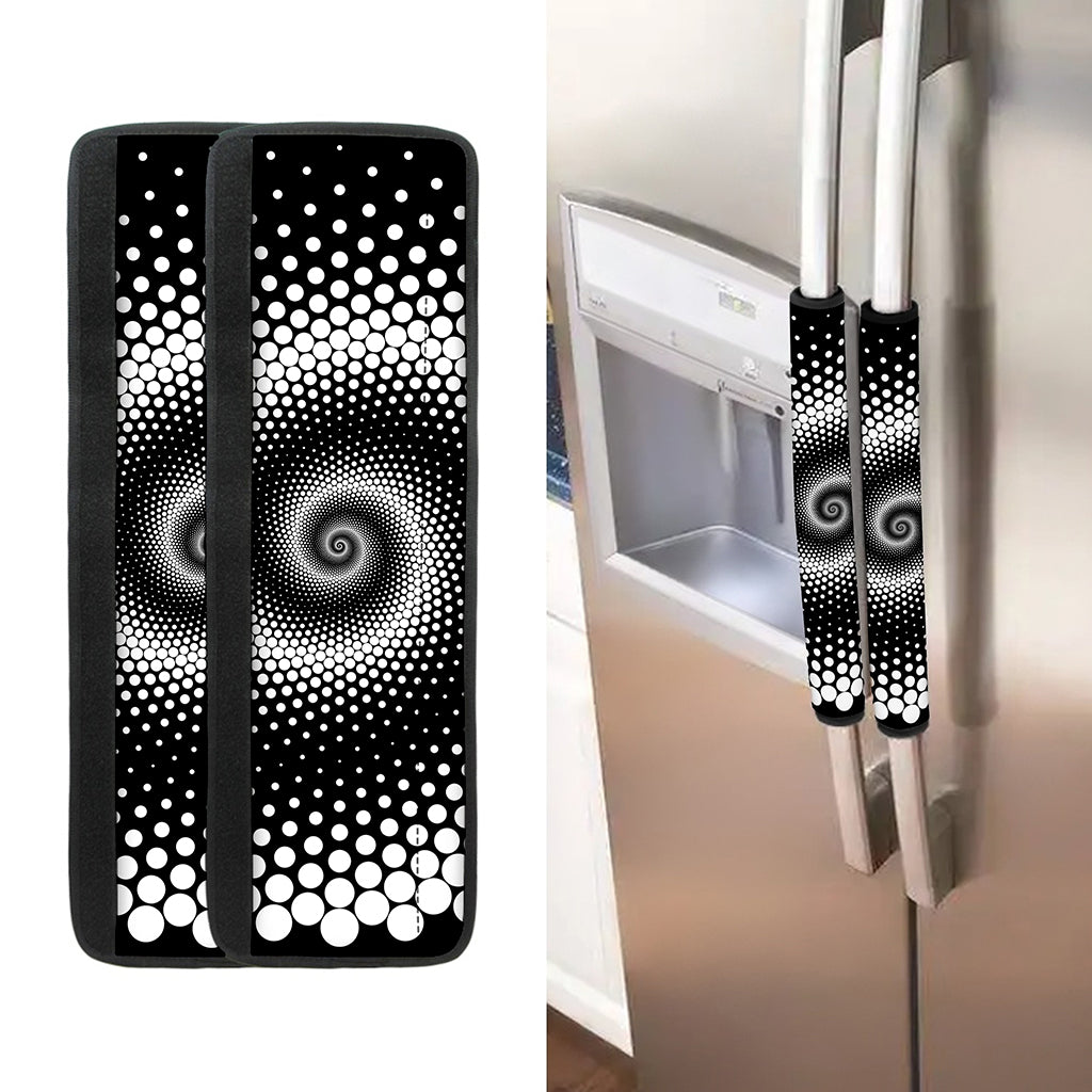 Black And White Spiral Dot Print Refrigerator Handle Covers