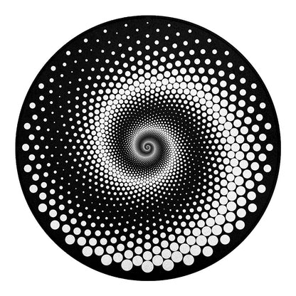Black And White Spiral Dot Print Round Blanket