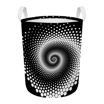 Black And White Spiral Dot Print Round Laundry Basket