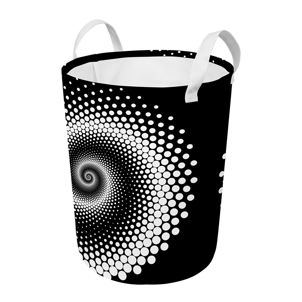 Black And White Spiral Dot Print Round Laundry Basket