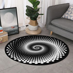 Black And White Spiral Dot Print Round Rug