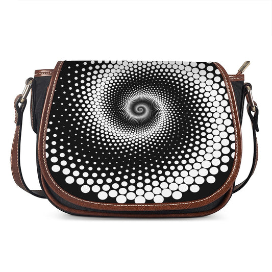 Black And White Spiral Dot Print Saddle Bag