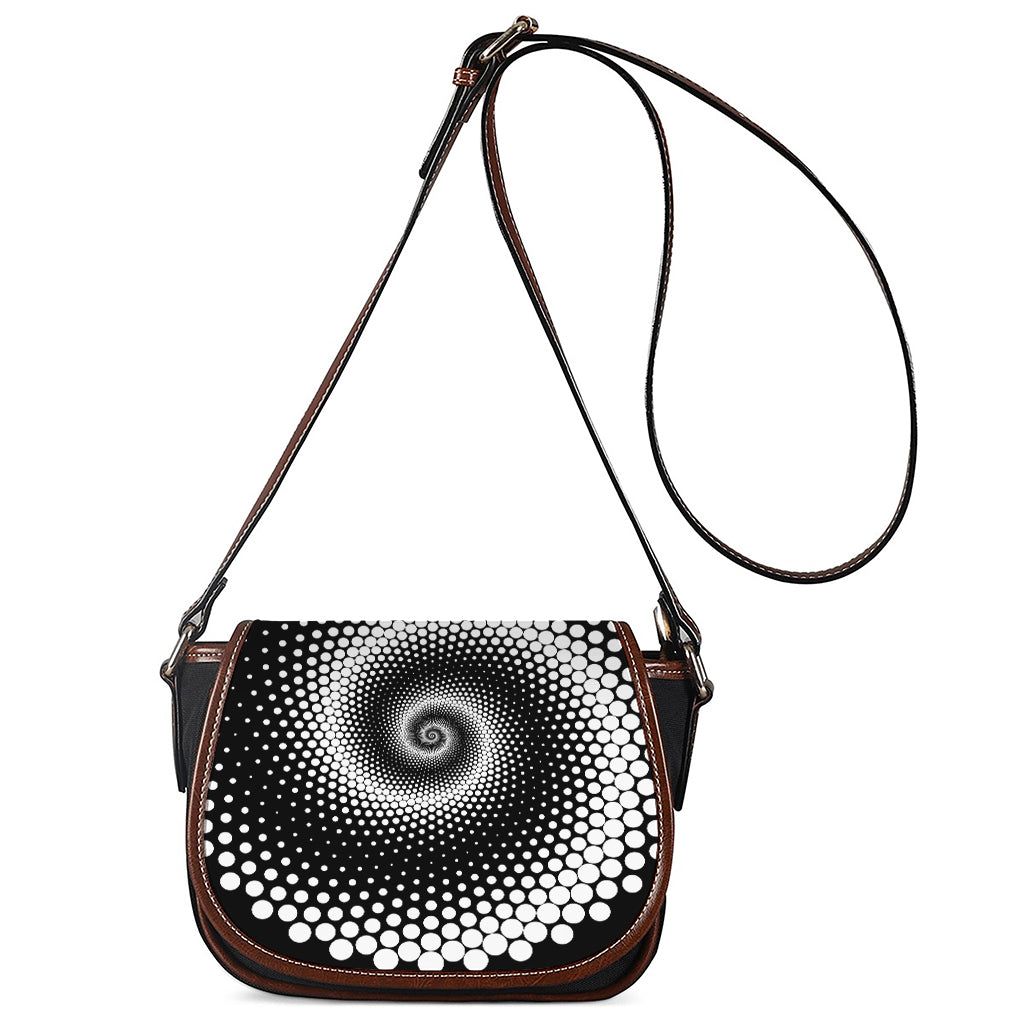 Black And White Spiral Dot Print Saddle Bag
