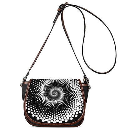 Black And White Spiral Dot Print Saddle Bag