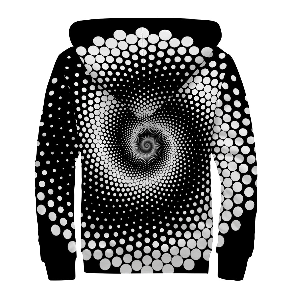 Black And White Spiral Dot Print Sherpa Lined Zip Up Hoodie