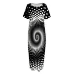 Black And White Spiral Dot Print Short Sleeve Long Nightdress