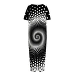 Black And White Spiral Dot Print Short Sleeve Long Nightdress