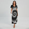Black And White Spiral Dot Print Short Sleeve Maxi Dress