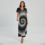 Black And White Spiral Dot Print Short Sleeve Maxi Dress