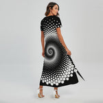 Black And White Spiral Dot Print Short Sleeve Maxi Dress