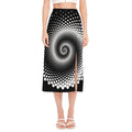 Black And White Spiral Dot Print Side Slit Midi Skirt