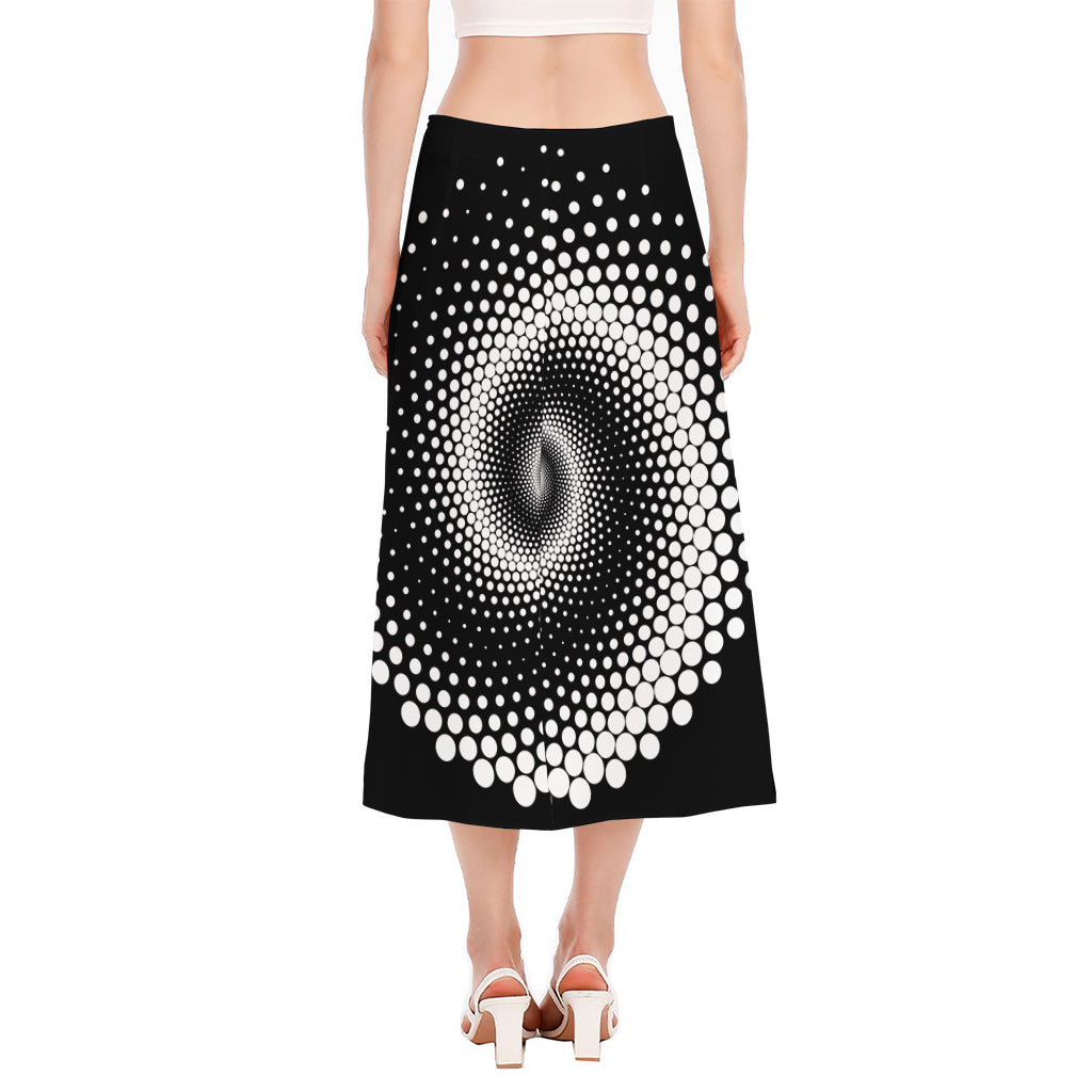 Black And White Spiral Dot Print Side Slit Midi Skirt