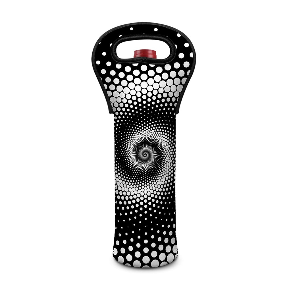 Black And White Spiral Dot Print Single Neoprene Wine Tote
