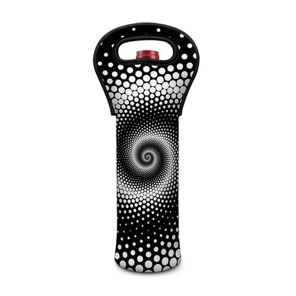 Black And White Spiral Dot Print Single Neoprene Wine Tote