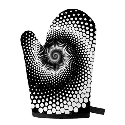 Black And White Spiral Dot Print Single Oven Mitt