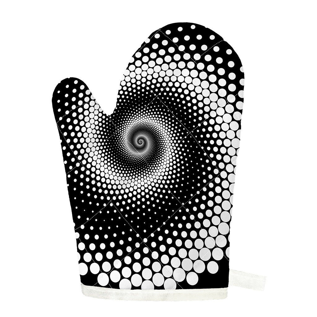 Black And White Spiral Dot Print Single Oven Mitt