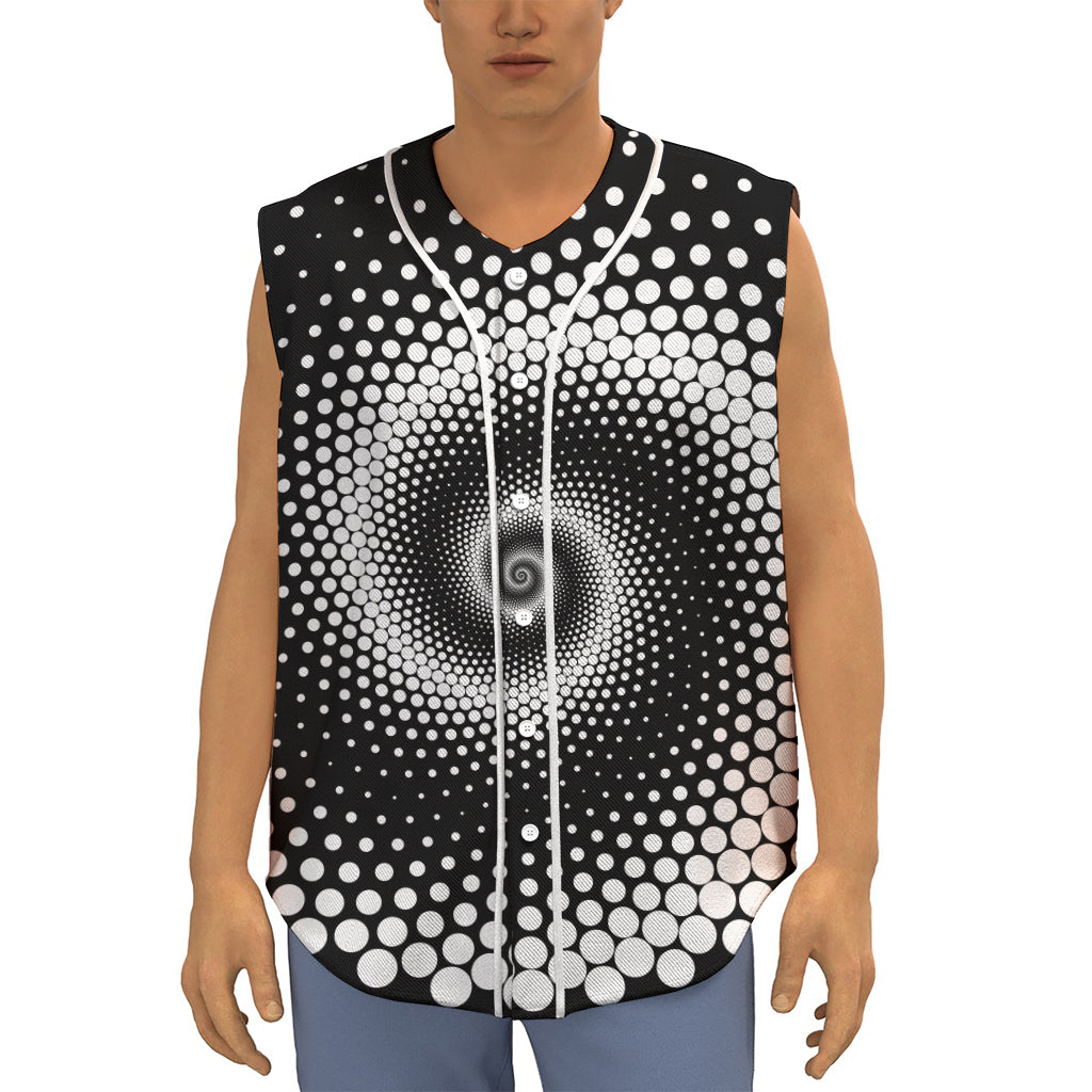 Black And White Spiral Dot Print Sleeveless Baseball Jersey
