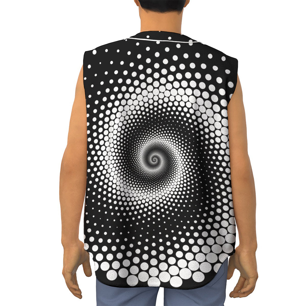 Black And White Spiral Dot Print Sleeveless Baseball Jersey